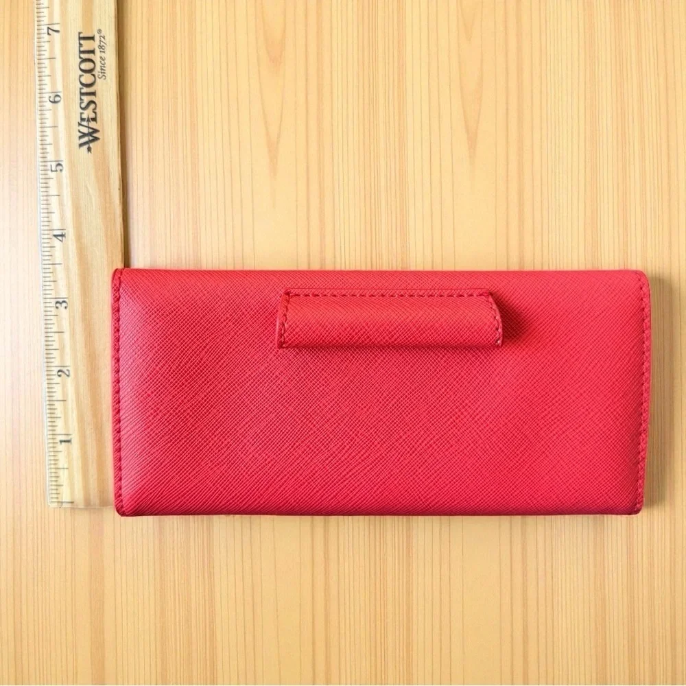 ANTHROPOLOGIE Coral Red Saffiano Travel Wallet | “Keep It Together” | Card Slots